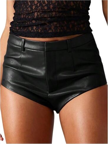 OYOANGLE Women's PU Leather Booty Shorts High Waisted Skinny Party Rave Shorts Clubwear in Saudi Arabia