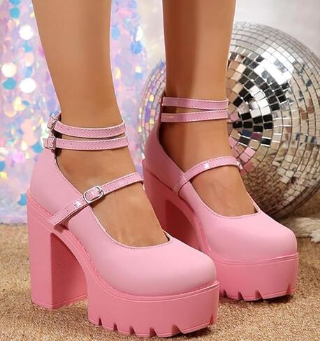 Ulalaza Vintage Mary Jane Comfort Loafers Platform Chunky Mid-Heel Classic Lace up Zipper Closed Round Toe Slip-on Uniform Dress Shoes Brogues Casual Fashion Shoes with Chain for Women in Saudi Arabia
