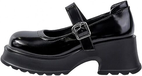 Ulalaza Vintage Mary Jane Comfort Loafers Platform Chunky Mid-Heel Classic Lace up Zipper Closed Round Toe Slip-on Uniform Dress Shoes Brogues Casual Fashion Shoes with Chain for Women in Saudi Arabia