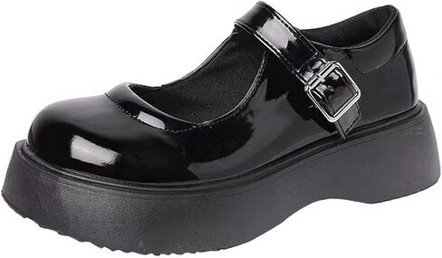 Ulalaza Vintage Mary Jane Comfort Loafers Platform Chunky Mid-Heel Classic Lace up Zipper Closed Round Toe Slip-on Uniform Dress Shoes Brogues Casual Fashion Shoes with Chain for Women in Saudi Arabia
