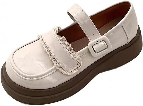 Ulalaza Vintage Mary Jane Comfort Loafers Platform Chunky Mid-Heel Classic Lace up Zipper Closed Round Toe Slip-on Uniform Dress Shoes Brogues Casual Fashion Shoes with Chain for Women in Saudi Arabia