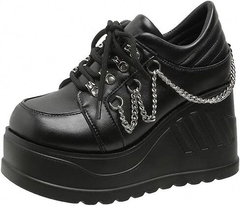 Ulalaza Vintage Mary Jane Comfort Loafers Platform Chunky Mid-Heel Classic Lace up Zipper Closed Round Toe Slip-on Uniform Dress Shoes Brogues Casual Fashion Shoes with Chain for Women in Saudi Arabia