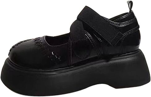 Ulalaza Vintage Mary Jane Comfort Loafers Platform Chunky Mid-Heel Classic Lace up Zipper Closed Round Toe Slip-on Uniform Dress Shoes Brogues Casual Fashion Shoes with Chain for Women in Saudi Arabia