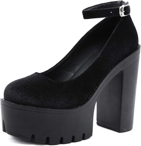 Ulalaza Vintage Mary Jane Comfort Loafers Platform Chunky Mid-Heel Classic Lace up Zipper Closed Round Toe Slip-on Uniform Dress Shoes Brogues Casual Fashion Shoes with Chain for Women in Saudi Arabia