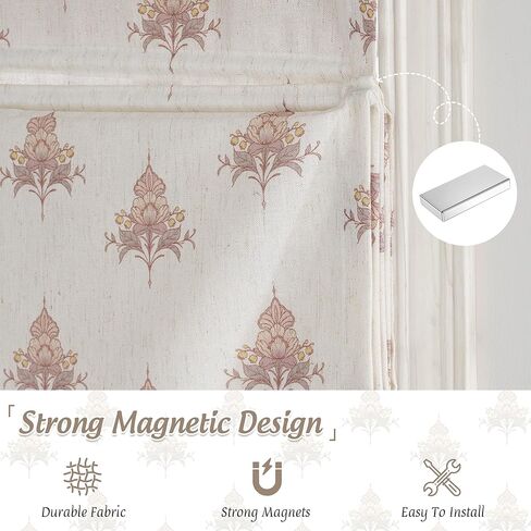 StangH Cordless Roman Shades for Doors, Magnetic Natural Linen Textured Patio Door Window Covering Light Filtering Farmhouse Blind for Living Dining Room, W 26 x L 64, 1 Panel in Saudi Arabia