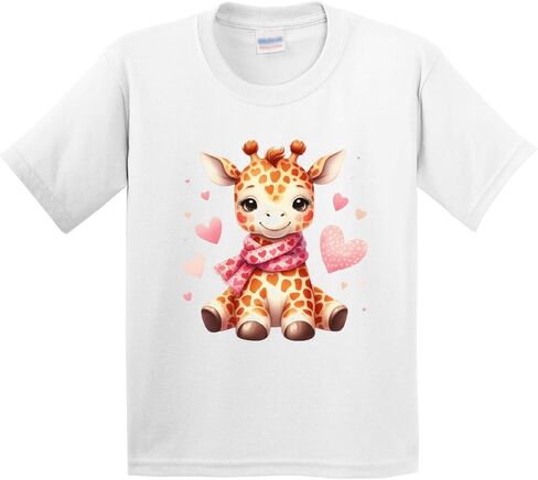 inktastic Cute Heart Giraffe with Pink Scarf Youth T-Shirt in Saudi Arabia
