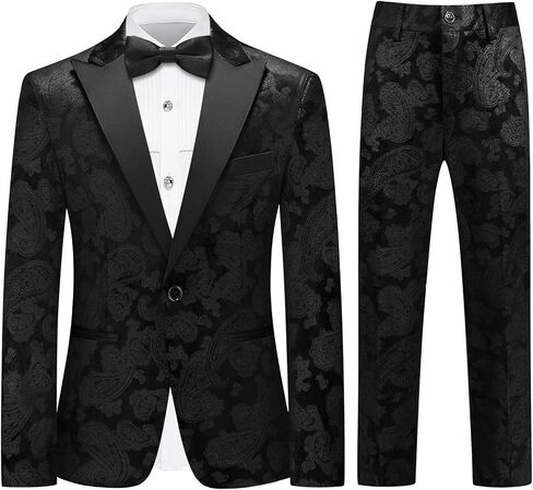 Lamgool Boys Tuxedo Suit Paisley Floral Kids Formal Set Slim Fit 3 Pieces with Jacket Shirt Pant for Sneaker Ball Prom in Saudi Arabia
