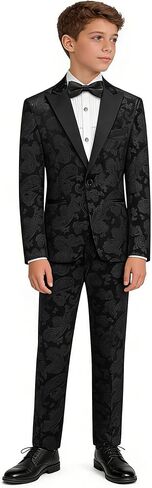 Lamgool Boys Tuxedo Suit Paisley Floral Kids Formal Set Slim Fit 3 Pieces with Jacket Shirt Pant for Sneaker Ball Prom in Saudi Arabia