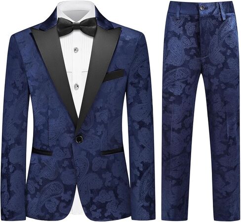 Lamgool Boys Tuxedo Suit Paisley Floral Kids Formal Set Slim Fit 3 Pieces with Jacket Shirt Pant for Sneaker Ball Prom in Saudi Arabia