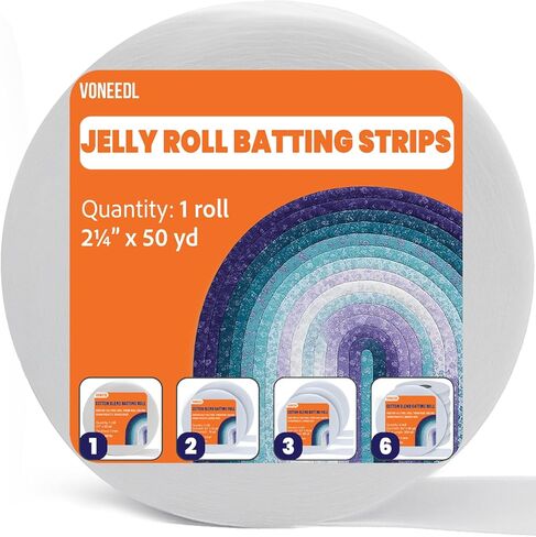Voneedl Jelly Roll Batting Strip - 2 1/4 بوصة × 50 ياردة مزيج القطن لفة الضرب لسجاد رول الهلام ، وسجاد الرمي ، خياطة اللحف ، مشاريع الخياطة ، سجاد مضفر ، لفة واحدة ، 1 ملم سميكة in Kuwait