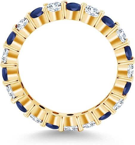 Gem Stone King 1.30 Cttw Round Blue Sapphire and White Created Sapphire Eternity Band Ring | 18K Yellow Gold Plated Silver | Wedding Engagement Anniversary Promise Ring For Women in Saudi Arabia