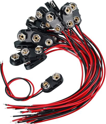 BBTO 20 Pack 9 V Battery Clip Connector Long Cable Connection Hard Shell Black Red Connector (I Type) in Saudi Arabia