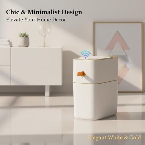 سلة مهملات الحمام من موبال مع أغطية، علب قمامة أوتوماتيكية سعة 4 جالون بدون لمس، سلة مهملات بمستشعر الحركة ذات الختم التلقائي، سلة مهملات ذكية بتصميم مقاوم للماء، سلة قمامة المطبخ، أبيض ورمادي in Kuwait