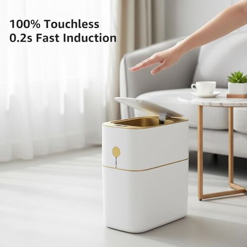 سلة مهملات الحمام من موبال مع أغطية، علب قمامة أوتوماتيكية سعة 4 جالون بدون لمس، سلة مهملات بمستشعر الحركة ذات الختم التلقائي، سلة مهملات ذكية بتصميم مقاوم للماء، سلة قمامة المطبخ، أبيض ورمادي in Kuwait