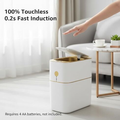 سلة مهملات الحمام من موبال مع أغطية، علب قمامة أوتوماتيكية سعة 4 جالون بدون لمس، سلة مهملات بمستشعر الحركة ذات الختم التلقائي، سلة مهملات ذكية بتصميم مقاوم للماء، سلة قمامة المطبخ، أبيض ورمادي in Kuwait
