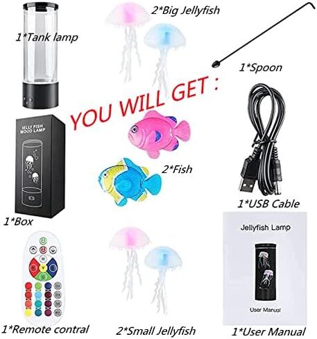 Jellyfish Lamp with 16 Colors Changing for Relax Mood Light Gift with USB for Kids Men Women for Home Decoration… in Kuwait