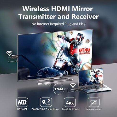 HDMI Extender UHD1080p Transmitter and Receiver Kit Over CAT6/6e/7 Cable Transmission Up to 200m/656ft, Direct 1 to 1 Extender or 1 to Many Over Gigabit Switch, HDMI Loop-Out and IR Extension in Kuwait