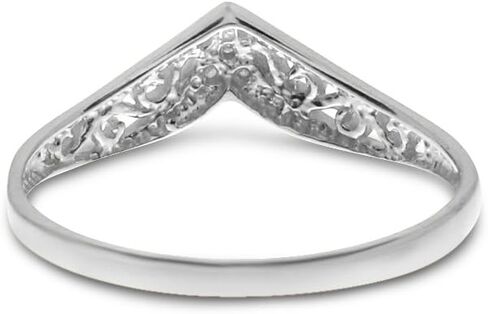 10K White Gold Filigree Band Diamond Chevron Ring in Saudi Arabia