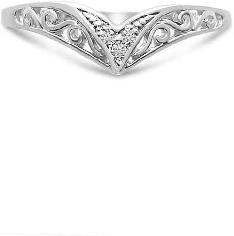 10K White Gold Filigree Band Diamond Chevron Ring in Saudi Arabia