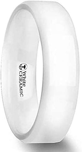 Glacier White Ceramic Wedding Band with Beveled Edges and Polished Finish by Thorsten Jewelry - 8mm in Saudi Arabia
