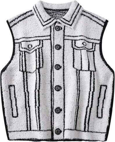 Men's Graphic Button Down Sweater Vest Sleeveless Collared Neck Knit Vest Outerwear in Saudi Arabia