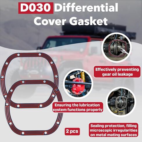 2-Pack Dana 30 Differential Cover Gasket Set - Compatible with Dana 25/27/30, Fits for Jeep Wrangler & Fits for Ford JP, Rubber Coated Steel Core, No Sealant Required in Saudi Arabia
