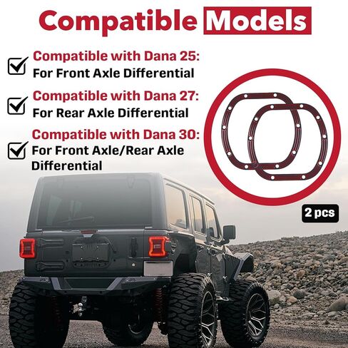 2-Pack Dana 30 Differential Cover Gasket Set - Compatible with Dana 25/27/30, Fits for Jeep Wrangler & Fits for Ford JP, Rubber Coated Steel Core, No Sealant Required in Saudi Arabia