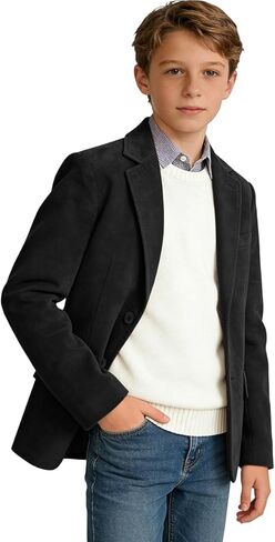 Boys Suede Blazer Kids Sports Coats Casual 2 Buttons Boys Suits Jackets Slim Fit Vintage Blazer for Kids in Saudi Arabia