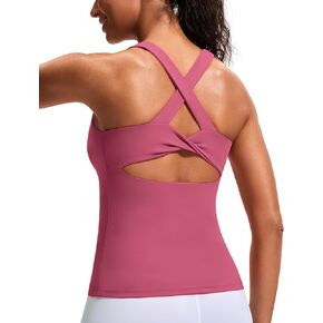 Workout Tank Top with Built-in Bra Cross Back Athletic Yoga Tops Stretchy Sports Camisole for Gym Pilates in Saudi Arabia