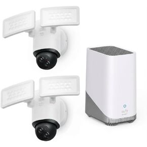 كاميرا eufy Security Floodlight E340 سلكية، دوران وإمالة 360 درجة، تسجيل على مدار الساعة طوال أيام الأسبوع، شبكة Wi-Fi مزدوجة النطاق، 2000 لومن، تعمل بالحركة، كاميرا مزدوجة، متوافقة مع HomeBase 3، تخزين محلي، بدون رسوم شهرية in Kuwait