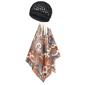 قبعة رأس ناعمة ملفوفة ومجموعة وشاح من الساتان مثل الحرير - لفافة ضغط حريرية 2 في 1 للشعر والنوم والسفر in Kuwait