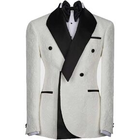 Men's White Jacquard Tuxedo Blazer with Black Satin Shawl Lapel Wedding, Prom, Gala, Dinner, or Stage in Saudi Arabia