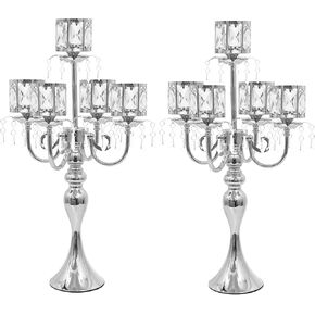 Tall Floor Candle Holders - 2Pcs Gold Candelabra for Wedding Centerpiece Decorations, Metal 5 Arm Candlesticks Party Wedding Aisle Home Decor (Gold x 2pcs) in Saudi Arabia