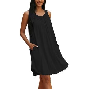 Cotton Nightgowns for Women Ladies Sleeveless Gowns Sleepwear with Pockets in Saudi Arabia