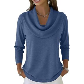 Cowl Neck Tops for Women Plus Size Dressy Long Sleeve Shirts 2026 Loose Holiday Pullover Spring Cute Party Outfits in Saudi Arabia