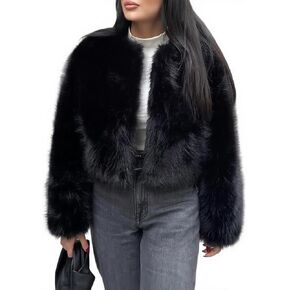 معطف نسائي من الفرو الصناعي شتوي أشعث بأكمام طويلة ومفتوح من الأمام سترات كاجوال كبيرة الحجم ذات طية صدر السترة ملابس خارجية دافئة وغامضة in Kuwait