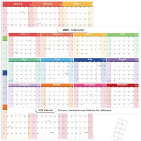2026 Wall Planner 34.8"x22.8" Dual-Sided Dry Erase Calendar with 8 Adhesive Dot Stickers, Folded Packaging, Horizontal/Vertical, Large Monthly Yearly Planner For Office Home Students, Rainbow in Kuwait