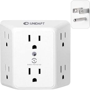 Unidapt Multi Plug 6 Outlet Extender, 2 Pack Surge Protector Wall Splitter, 1800J Power Strip 3 Side Wide Spaced Adapter Multiple Charger Expander, Mountable Wall Tap for Office Home Travel ETL Listed in Kuwait