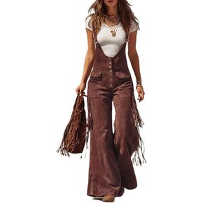 ksotutm Women's Suede Fringe Sexy Cowgirl Jumpsuits Country Concert Outfit Western High Waisted Romper Vintage Cargo Overalls in Saudi Arabia