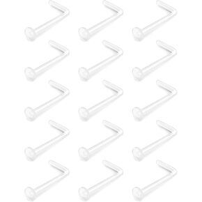 مسامير أنف شفافة 18 جرام 20 جرام 22 جرام - مثبتات ثقب بلاستيكية على شكل حرف L من بيوفليكس - حلقات أنف مسطحة 15 قطعة-عبوة in Kuwait