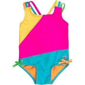 RuffleButts UPF50+ Sun Protected Color Block Cross-Back One Piece Swimsuit in Saudi Arabia