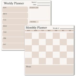 Fridge Calendar & Refrigerator Calendar Set, Magnetic Dry Erase Calendar Whiteboard with Monthly and Weekly Planner, Beige Checkered Fridge Calendar Magnet with 2 Markers and 2 Erasers in Saudi Arabia