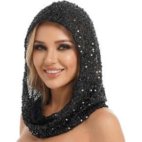 وشاح بقلنسوة مزين بالترتر للنساء، وشاح للرأس لامع بغطاء للرأس وإكسسوارات للمهرجانات لأزياء الهالوين ماردي غرا in Kuwait