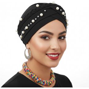 African Head Wraps for Women, Pre-Tied Twisted Turbans with Pearl, Chemo Cancer Wrap Cap in Saudi Arabia