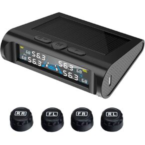 نظام مراقبة ضغط الإطارات، TPMS مع 4 أجهزة استشعار خارجية و6 أوضاع إنذار، 0-99 رطل لكل بوصة مربعة TPMS لاسلكي في الوقت الحقيقي، شحن بالطاقة الشمسية وUSB لسيارة سيدان SUV بيك اب MPV مع 4 أغطية صمام الإطارات in Kuwait
