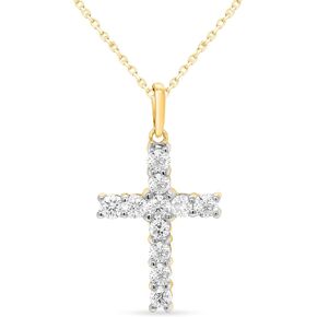 IGI Certified Lab Grown Diamond Cross Necklace 1/2 to 1 CTTW in Sterling Silver or 14k Yellow Gold Plated Silver - 18 Inch Chain in Saudi Arabia
