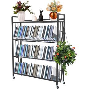 4-Tier Book Cart, Rolling Bookshelf with Lockable Wheels, Mobile Book Storage Rack for Home Office Living Room Classroom, 35.4 * 9.8 * 44in (White) in Saudi Arabia