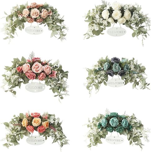 MOTUZP 29.5inch Floral Swag, Colorful Mixed Spring Floral Door Lintel Decorative Swag, for Wedding Arch Home Garden Decor (A8) Garden Decor (A8) Swag with Peony Flowers and Eucalyptus Leaves, Fr in Saudi Arabia