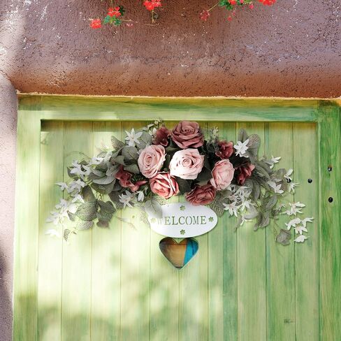 MOTUZP 29.5inch Floral Swag, Colorful Mixed Spring Floral Door Lintel Decorative Swag, for Wedding Arch Home Garden Decor (A8) Garden Decor (A8) Swag with Peony Flowers and Eucalyptus Leaves, Fr in Saudi Arabia