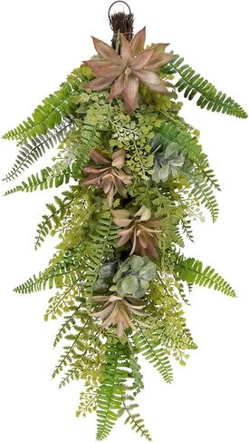 Northlight Fern and Succulents Artificial Spring Teardrop Swag - 28" in Saudi Arabia